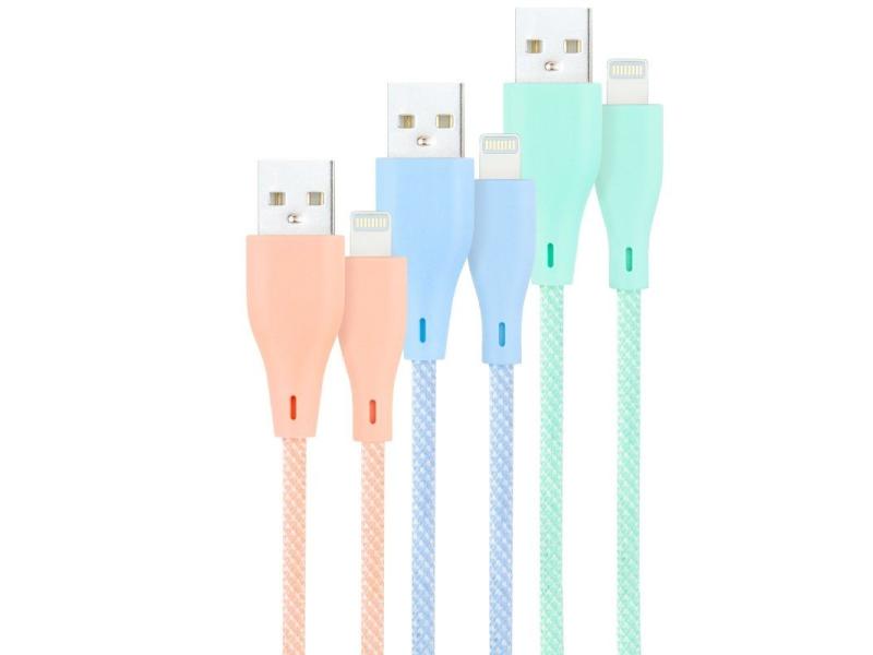 Cables USB 2.0 Lightning Nanocable 10.10.0401-CO1/ USB Macho - Lightning Macho/ 1m/ 3 Unidades/ Rosa, Azul y Verde