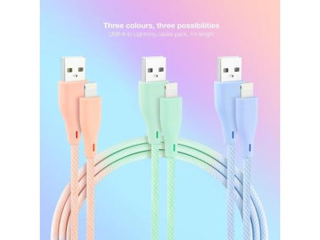 Cables USB 2.0 Lightning Nanocable 10.10.0401-CO1/ USB Macho - Lightning Macho/ 1m/ 3 Unidades/ Rosa, Azul y Verde