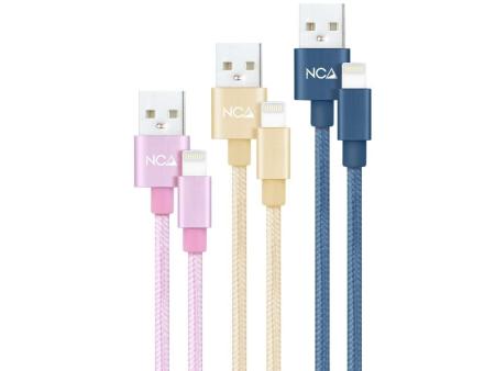 Cables USB 2.0 Lightning Nanocable 10.10.0401-CO2/ USB Macho - Lightning Macho/ 1m/ 3 Unidades/ Rosa, Dorado, Azul Pacífico