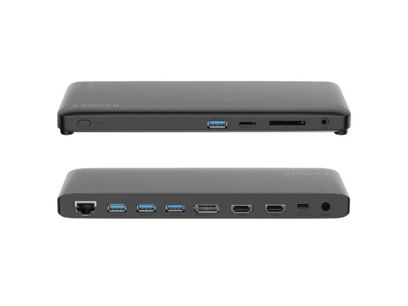 Docking USB Tipo-C 2-Power DOC0117A/ 4xUSB/ 1xUSB Tipo-C PD/ 2xHDMI/ 1xDisplayPort/ 1xJack/ 1xRJ45/ 1xLector Tarjetas SD/ Gris