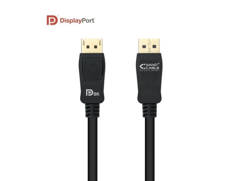 Cable DisplayPort 1.4 8K Nanocable 10.15.2502/ DisplayPort Macho - DisplayPort Macho/ 2m/ Certificado/ Negro