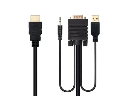 Cable Conversor Nanocable 10.15.4350/ HDMI Macho - VGA Macho - Jack 3.5 Macho - USB Macho/ 1.8m/ Negro