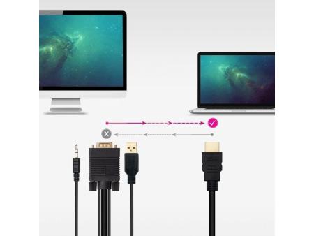 Cable Conversor Nanocable 10.15.4350/ HDMI Macho - VGA Macho - Jack 3.5 Macho - USB Macho/ 1.8m/ Negro