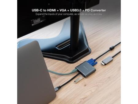 Conversor Nanocable 10.16.4304/ USB Tipo-C Macho/ HDMI 4K Hembra - VGA Hembra - USB Tipo-C PD Hembra - USB Hembra/ 15cm/ Gris