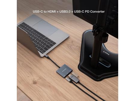 Conversor Nanocable 10.16.4306 USB Tipo-C/ HDMI 4K Hembra - USB Hembra - USB Tipo-C PD/ 15cm/ Gris