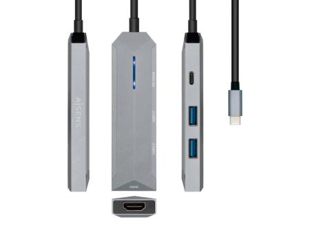 Docking USB Tipo-C Aisens ASUC-4P002-GR/ 1xHDMI/ 2xUSB/ 1xUSB Tipo-C PD/ Gris