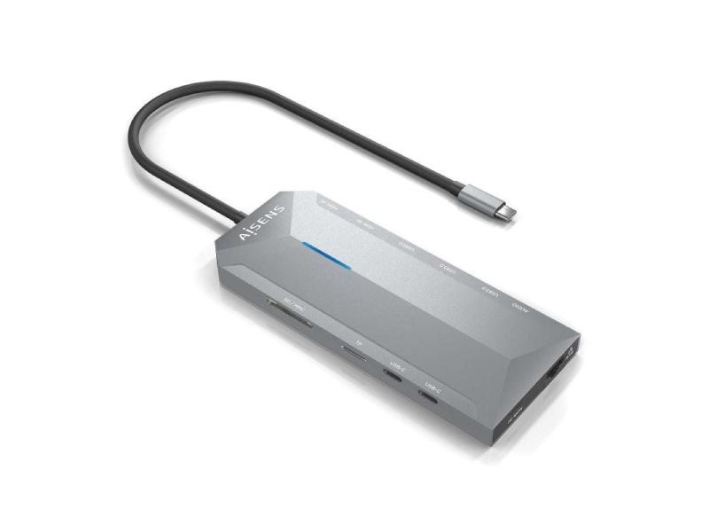 Docking USB Tipo-C Aisens ASUC-12P005-GR/ 2xHDMI/ 3xUSB/ 2xUSB Tipo-C/ 1xRJ45/ 1xAudio/ 1xLector Tarjetas/ 1x Jack/ 1xUSB Tipo-C