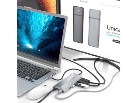 Docking USB Tipo-C Aisens ASUC-12P005-GR/ 2xHDMI/ 3xUSB/ 2xUSB Tipo-C/ 1xRJ45/ 1xAudio/ 1xLector Tarjetas/ 1x Jack/ 1xUSB Tipo-C