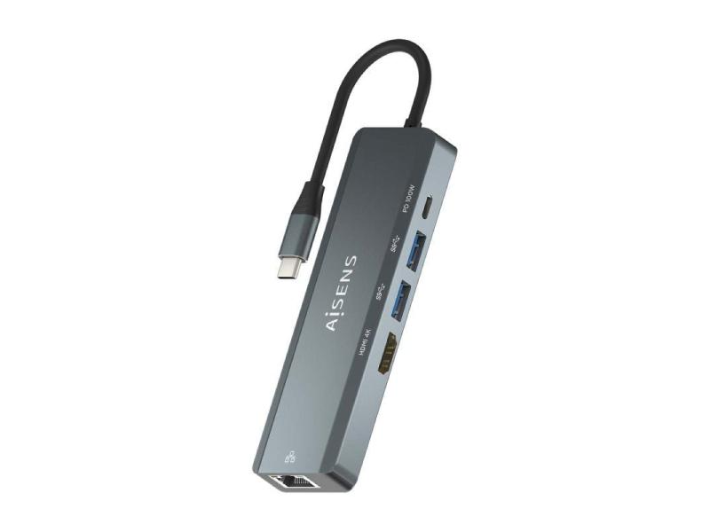 Docking USB Tipo-C Aisens ASUC-5P011-GR/ 1xHDMI/ 2xUSB/ 1xRJ45/ 1xUSB Tipo-C/ 1xUSB Tipo-C PD/ Gris