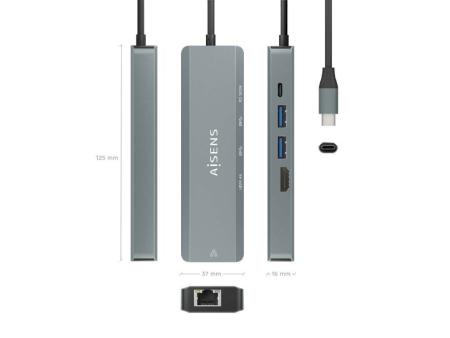 Docking USB Tipo-C Aisens ASUC-5P011-GR/ 1xHDMI/ 2xUSB/ 1xRJ45/ 1xUSB Tipo-C/ 1xUSB Tipo-C PD/ Gris