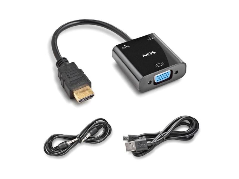 Cable Conversor NGS Chamaleon/ HDMI Macho - VGA Hembra/ 15cm/ Incluye Cable de Audio y Alimentación USB