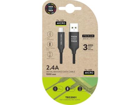 Cable USB 2.0 Tech One Tech TEC2001/ USB Macho - MicroUSB Macho/ 1m/ Negro