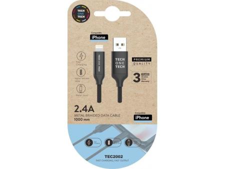 Cable USB 2.0 Tech One Tech TEC2002/ USB Macho - Lightning Macho/ 1m/ Negro