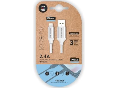 Cable USB 2.0 Tech One Tech TEC2005/ USB Macho - Lightning Macho/ 1m/ Blanco