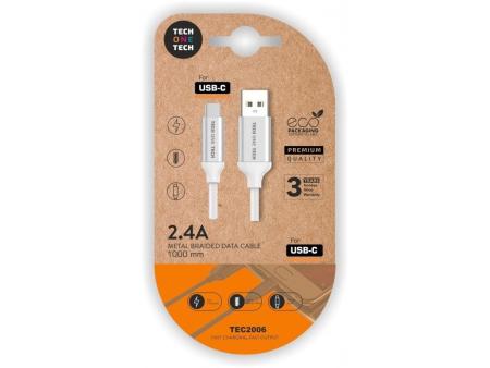 Cable USB 2.0 Tech One Tech TEC2006/ USB Tipo-C Macho - USB Macho/ 1m/ Blanco