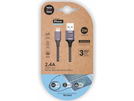 Cable USB 2.0 Tech One Tech TEC2022/ USB Macho - Lightning Macho/ 2m/ Gris