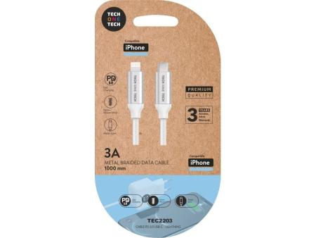 Cable Lightning Tech One Tech TEC2203/ Lightning Macho - USB Tipo-C Macho/ 1m/ Blanco