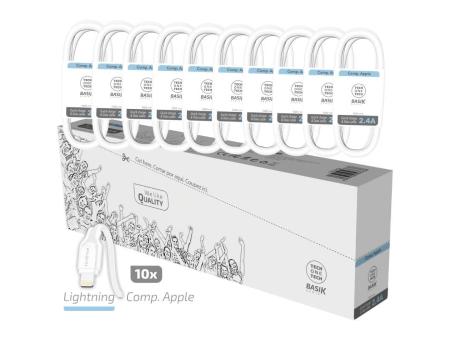 Pack 10 Cables Lightning Tech One Tech Basik TEC2952/ USB Macho - Lightning Macho/ 1m/ Blanco