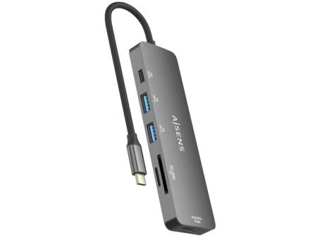 Docking USB Tipo-C Aisens ASUC-6P016-GR/ 1xHDMI/ 2xUSB/ 1xLector Tarjetas/ 1xUSB Tipo-C PD/ Gris