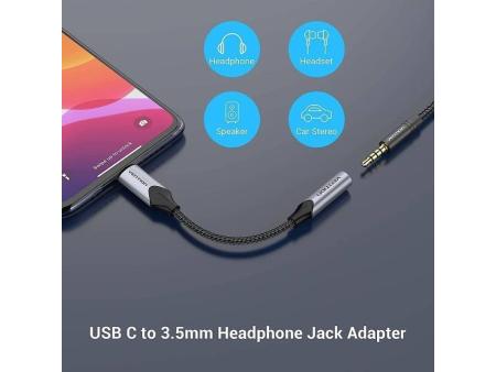 Adaptador Audio Vention BGMHA/ Jack 3.5 Hembra - USB Tipo-C Macho/ 10cm/ Gris