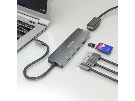 Docking USB Tipo-C Aisens ASUC-6P016-GR/ 1xHDMI/ 2xUSB/ 1xLector Tarjetas/ 1xUSB Tipo-C PD/ Gris