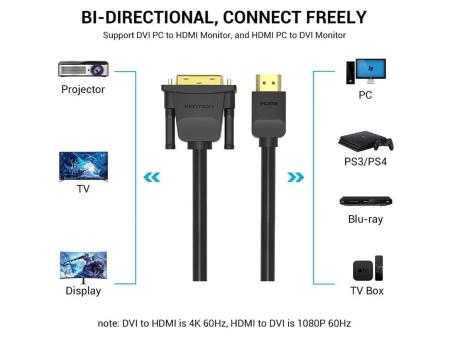 Cable Conversor Vention ABFBF/ DVI Macho - HDMI Macho/ 1m/ Negro