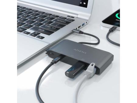 Docking USB Tipo-C Aisens ASUC-8P010-GR/ 1xHDMI/ 1xVGA/ 2xUSB/ 1xRJ45/ 2xUSB Tipo-C/ 1xUSB Tipo-C PD/ Gris