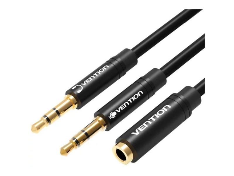 Cable Estéreo Vention BBUBY/ 2x Jack 3.5 Macho - Jack 3.5 Hembra/ 30cm/ Negro