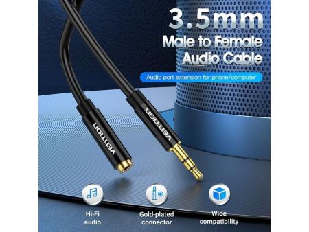 Cable Estéreo Vention BBZBF/ Jack 3.5 Macho - Jack 3.5 Hembra/ 1m/ Negro