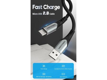 Cable USB 2.0 Vention COAHG/ USB Macho - MicroUSB Macho/ Hasta 60W/ 480Mbps/ 1.5m/ Gris