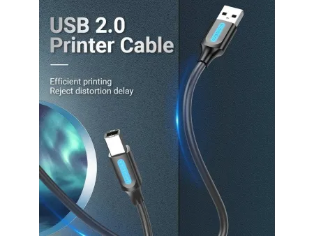 Cable USB 2.0 Impresora Vention COQBI/ USB Tipo-B Macho - USB Macho/ 480Mbps/ 3m/ Negro