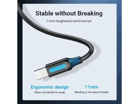 Cable USB 2.0 Impresora Vention COQBI/ USB Tipo-B Macho - USB Macho/ 480Mbps/ 3m/ Negro