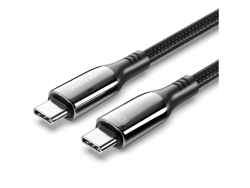 Cable USB 2.0 Tipo-C 5A 100W Vention CTKBAV/ USB Tipo-C Macho - USB Tipo-C Macho/ Hasta 100W/ 480Mbps/ 1.2m/ Negro