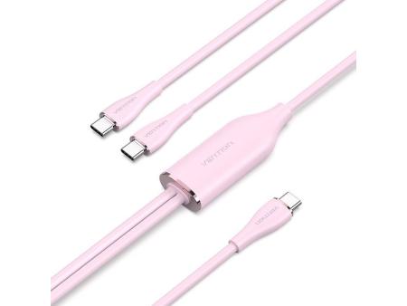 Cable USB Tipo-C Vention CTMPG/ USB Tipo-C Macho - 2 x USB Tipo-C Macho/ Hasta 100W/ 480Mbps/ 1.5m/ Rosa