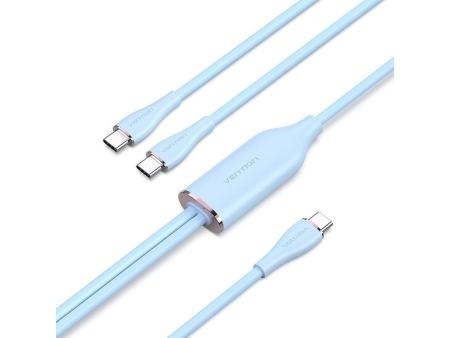 Cable USB Tipo-C Vention CTMSG/ USB Tipo-C Macho - 2 x USB Tipo-C Macho/ Hasta 100W/ 480Mbps/ 1.5m/ Azul