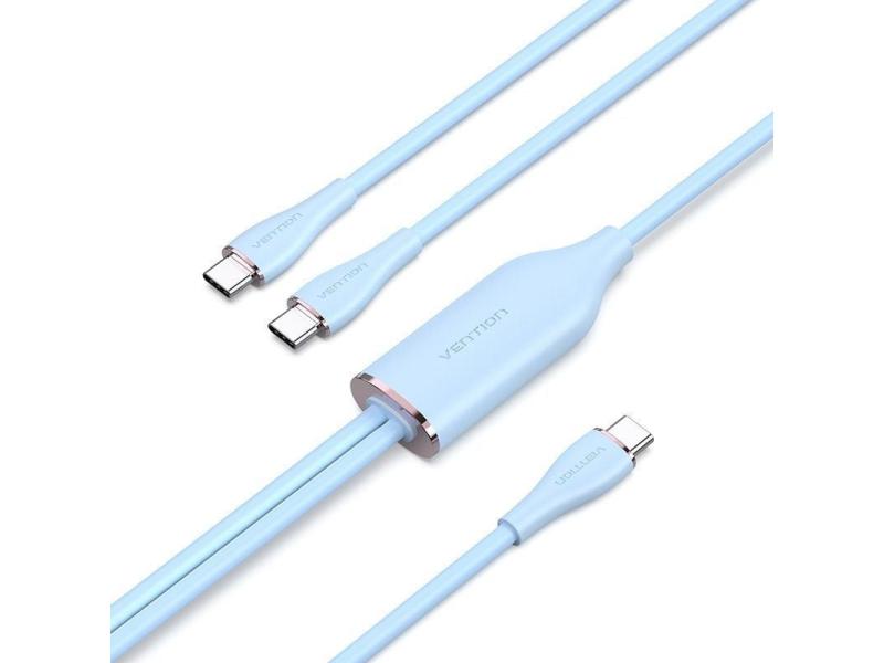 Cable USB Tipo-C Vention CTMSG/ USB Tipo-C Macho - 2 x USB Tipo-C Macho/ Hasta 100W/ 480Mbps/ 1.5m/ Azul