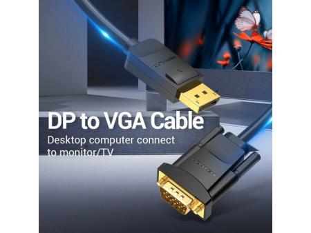 Cable Conversor Vention HBLBG/ Displayport Macho - VGA Macho/ 1.5m/ Negro