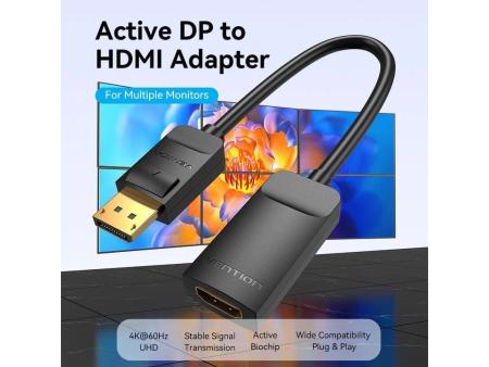 Cable Conversor Vention HBZBB/ DisplayPort Macho - HDMI 4K Hembra/ 15cm/ Negro