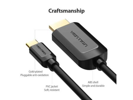 Cable Conversor HDMI 1.4 4K Vention CGUBG/ USB Tipo-C Macho - HDMI Macho/ 1.5m/ Negro