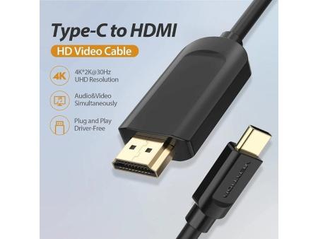 Cable Conversor HDMI 1.4 4K Vention CGUBG/ USB Tipo-C Macho - HDMI Macho/ 1.5m/ Negro