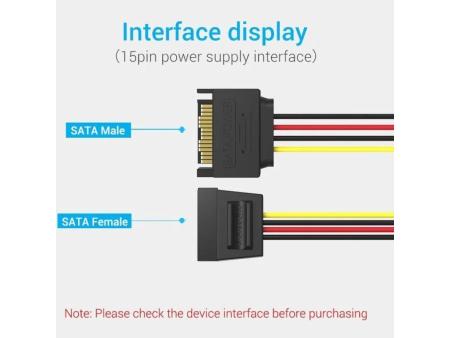 Cable Alimentación 15Pin Vention KDABY/ SATA Macho - SATA Hembra/ 30cm