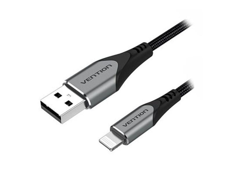 Cable USB 2.0 Lightning Vention LABHF/ USB Macho - Lightning Macho/ Hasta 12W/ 480Mbps/ 1m/ Gris