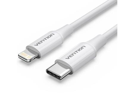 Cable USB 2.0 Tipo-C Lightning Vention LAJWF/ USB Tipo-C Macho - Lightning Macho/ Hasta 27W/ 480Mbps/ 1m/ Blanco