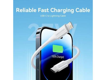 Cable USB 2.0 Tipo-C Lightning Vention LAJWF/ USB Tipo-C Macho - Lightning Macho/ Hasta 27W/ 480Mbps/ 1m/ Blanco