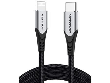 Cable USB 2.0 Tipo-C Lightning Vention TACHH/ USB Tipo-C Macho - Lightning Macho/ Hasta 27W/ 480Mbps/ 2m/ Gris y Negro