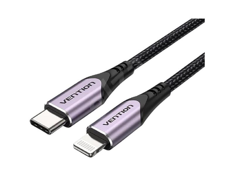 Cable USB 2.0 Tipo-C Lightning Vention TACVF/ USB Tipo-C Macho - Lightning Macho/ Hasta 27W/ 480Mbps/ 1m/ Morado