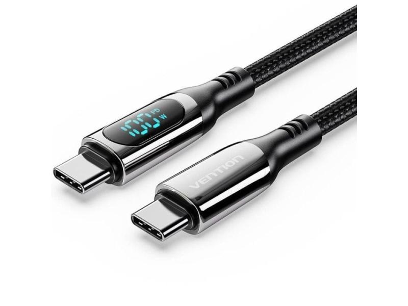 Cable USB 2.0 Tipo-C 5A 100W Vention TAYBAV/ USB Tipo-C Macho - USB Tipo-C Macho/ Hasta 100W/ 480Mbps/ 1.2m/ con Pantalla LED/ N