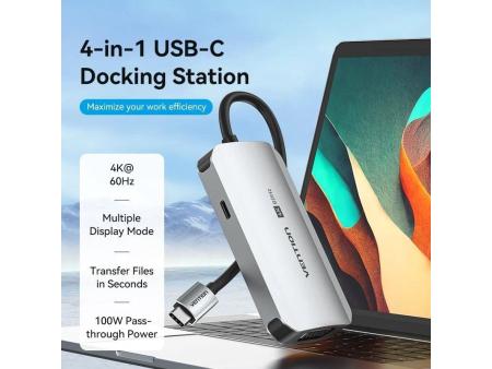 Docking USB Tipo-C Vention TQAHB/ 1xHDMI/ 1xUSB/ 1xVGA/ 1xUSB Tipo-C PD/ Gris