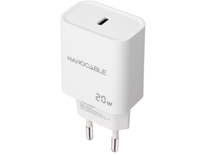 Cargador de Pared Nanocable 10.10.2005/ 1xUSB Tipo-C/ 20W/ Blanco