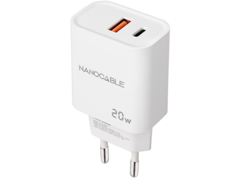 Cargador de Pared Nanocable 10.10.2007/ 1xUSB/ 1xUSB Tipo-C/ 20W/ Negro